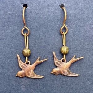 Handmade Bronze Bird Dangle Earrings new drop nature boho birds swallow pretty